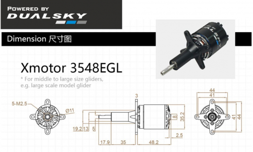 Dualsky XM3548EGL-9 V3 820KV Außenläufer Glider Edition