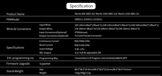 ZTW AERIZON MANTIS G2 125A Brushless Regler 2-8S 6.0-8.4V 8A SBEC